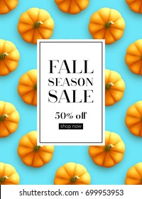 Design banner Autumn sale. Fall poster design on the pumpkin seamless patttern. Vector illustration EPS10