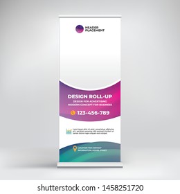 Design banner with a beautiful volumetric gradient. Roll-up banner for conferences, seminars, exhibitions, creative background for placing photos and text.