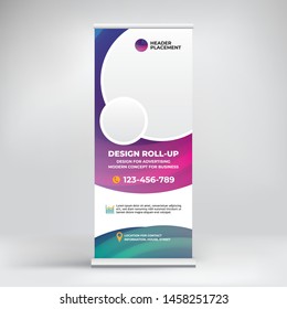 Design banner with a beautiful volumetric gradient. Roll-up banner for conferences, seminars, exhibitions, creative background for placing photos and text.