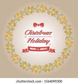 Design banner christmas holiday, with graphic plant of leaf flower frame. Vector