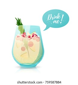 Design a banner with a cocktail. Drink me. Illustration with a glass of alcoholic sangria. Vector