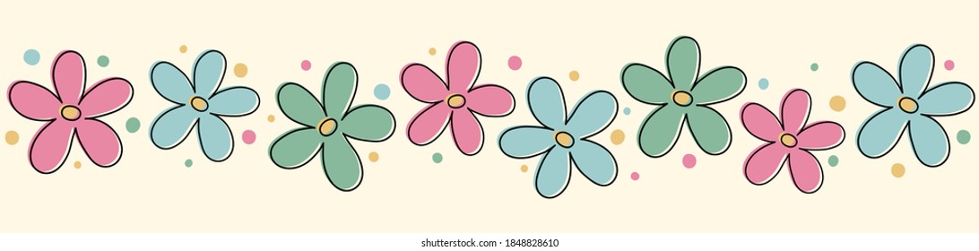 Design of banner with colourful spring flowers. Mother’s Day, Women’s Day and Valentine’s Day decoration. Vector