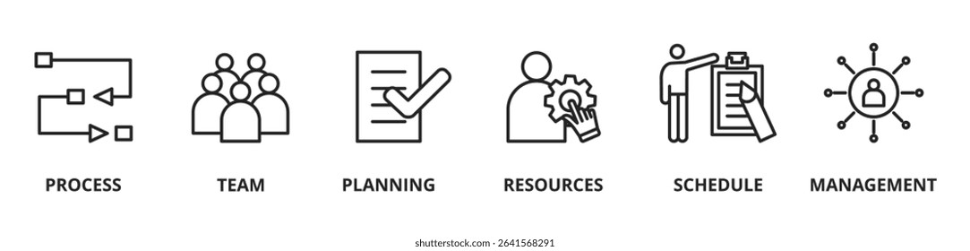 design banner concept for workflow web page, business process, project management, teamwork, organization