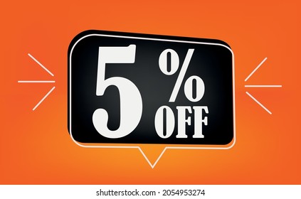 Design of banner with discount tag and special offer for big sale. Balloon com 5% off.