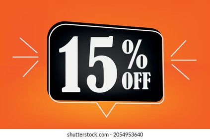 Design of banner with discount tag and special offer for big sale. Balloon com 15% off.
