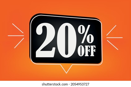 Design of banner with discount tag and special offer for big sale. Balloon com 20% off.