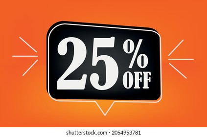 Design of banner with discount tag and special offer for big sale. Balloon com 25% off.