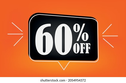 Design of banner with discount tag and special offer for big sale. Balloon com 60% off.