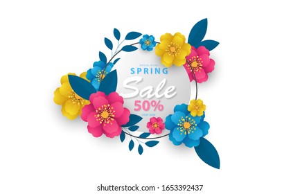 Design banner flower Spring background with beautiful. Vector illustration template banners.