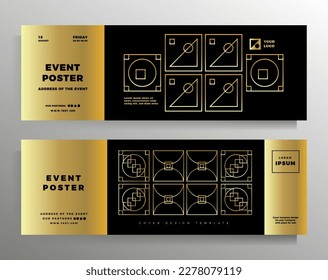 Design for a banner, flyer, poster, brochure, booklet, book. Set of vector geometric patterns. Color black with gold. The format is elongated horizontal.