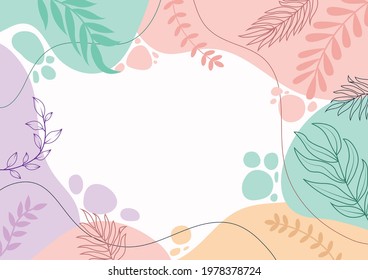 Design banner frame background with beautiful. background for design. Colorful background with tropical plants. Place for your text.	