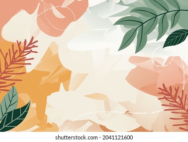 Design banner frame background with beautiful. background for design. Colorful background with tropical plants. Place for your text.	