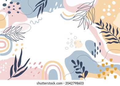 Design banner frame background with beautiful. background for design. Colorful background with tropical plants. Place for your text.