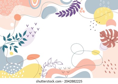 Design banner frame background with beautiful. background for design. Colorful background with tropical plants. Place for your text.