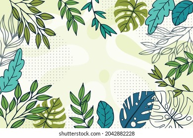 Design banner frame background with beautiful. background for design. Colorful background with tropical plants. Place for your text.