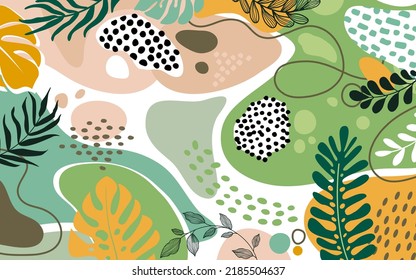 Design banner frame background with beautiful. background for design. Colorful background with tropical plants. Place for your text.