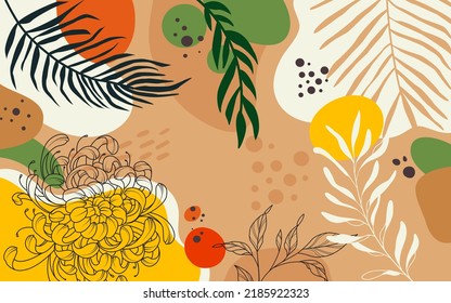 Diseñar el fondo del marco de la pancarta con bello. fondo para el diseño. Fondo colorido con plantas tropicales. Coloca tu texto.