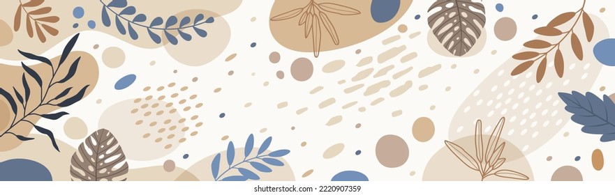 Designen Sie Bannerrahmen-Hintergrund mit schönem Hintergrund. Hintergrund für Design. Farbiger Hintergrund mit tropischen Pflanzen. Stelle für deinen Text.