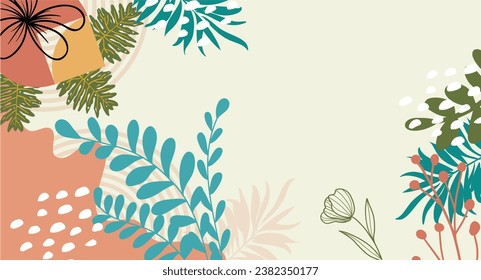 Design banner frame background with beautiful. background for design. Colorful background with tropical plants. Place for your text. splash abstract background for design.