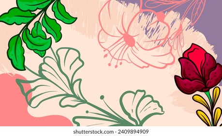 Design banner frame background with beautiful. background for design. Colorful background with tropical plants. Place for your text.