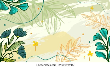 Design banner frame background with beautiful. background for design. Colorful background with tropical plants. Place for your text.