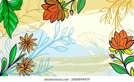 Design banner frame background with beautiful. background for design. Colorful background with tropical plants. Place for your text.