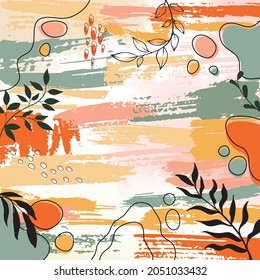 Design banner frame background .Colorful  poster background vector illustration.Exotic plants, branches,art print for beauty, fashion and natural products,wellness, wedding and event.