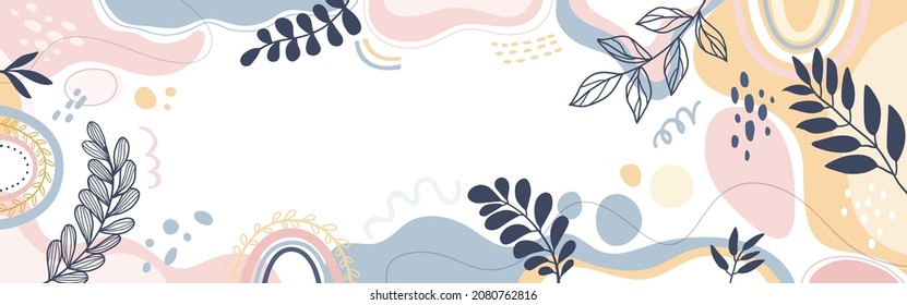 Design banner frame background .Colorful poster background vector illustration.Exotic plants, branches,art print for beauty, fashion and natural products,wellness, wedding and event.