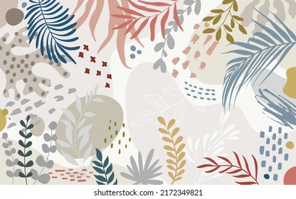 Design banner frame background .Colorful poster background vector illustration.Exotic plants, branches,art print for beauty, fashion and natural products,wellness, wedding and event.