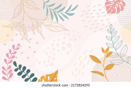 Design banner frame background .Colorful poster background vector illustration.Exotic plants, branches,art print for beauty, fashion and natural products,wellness, wedding and event.