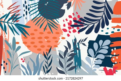 Design banner frame background .Colorful poster background vector illustration.Exotic plants, branches,art print for beauty, fashion and natural products,wellness, wedding and event.