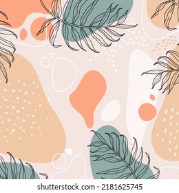  Design banner frame background .Colorful poster background vector illustration.Exotic plants, branches,art print for beauty, fashion and natural products,wellness, wedding and event.