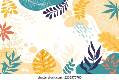 Design banner frame background .Colorful poster background vector illustration.Exotic plants, branches,art print for beauty, fashion and natural products,wellness, wedding and event.