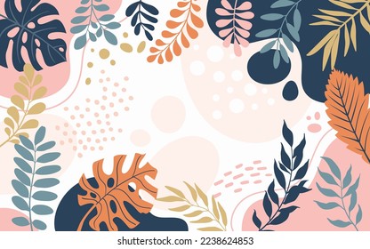Design banner frame background .Colorful poster background vector illustration.Exotic plants, branches,art print for beauty, fashion and natural products,wellness, wedding and event.
