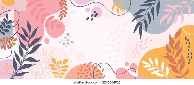 Design banner frame background .Colorful poster background vector illustration.Exotic plants, branches,art print for beauty, fashion and natural products,wellness, wedding and event.
