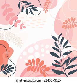 Design banner frame background .Colorful poster background vector illustration.Exotic plants, branches,art print for beauty, fashion and natural products,wellness, wedding and event.	