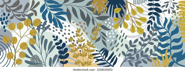 Design banner frame background .Colorful poster background vector illustration.Exotic plants, branches,art print for beauty, fashion and natural products,wellness, wedding and event.