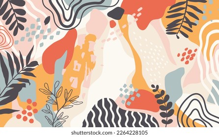 Design banner frame background .Colorful poster background vector illustration.Exotic plants, branches,art print for beauty, fashion and natural products,wellness, wedding and event.