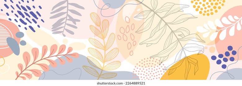 Design banner frame background .Colorful poster background vector illustration.Exotic plants, branches,art print for beauty, fashion and natural products,wellness, wedding and event.