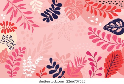 Design banner frame background .Colorful poster background vector illustration.Exotic plants, branches,art print for beauty, fashion and natural products,wellness, wedding and event.