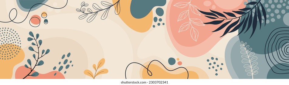 Design banner frame background .Colorful poster background vector illustration.Exotic plants, branches,art print for beauty, fashion and natural products,wellness, wedding and event.