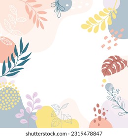 Design banner frame background .Colorful poster background vector illustration.Exotic plants, branches,art print for beauty, fashion and natural products,wellness, wedding and event.