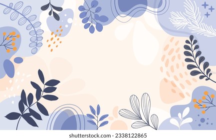 Diseño del fondo del marco de la pancarta.Colorida ilustración vectorial de fondo de afiches.Plantas exóticas, ramas, arte impreso para belleza, moda y productos naturales, wellness, boda y evento.