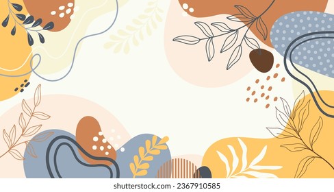 Diseño del fondo del marco de la pancarta.Colorida ilustración vectorial de fondo de afiches.Plantas exóticas, ramas, arte impreso para belleza, moda y productos naturales, wellness, boda y evento.