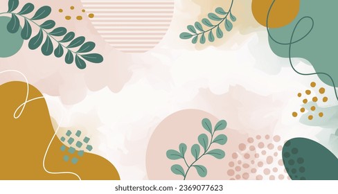 Diseño del fondo del marco de la pancarta.Colorida ilustración vectorial de fondo de afiches.Plantas exóticas, ramas, arte impreso para belleza, moda y productos naturales, wellness, boda y evento.