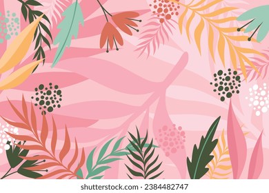 Design banner frame background .Colorful poster background vector illustration.Exotic plants, branches,art print for beauty, fashion and natural products,wellness, wedding and event.