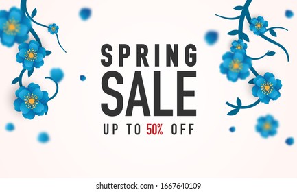 Design Banner Rahmen blauer Blume Frühlingshintergrund mit schönen. Vorlagenbanner für Vektorillustrationen.