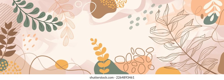 Design banner frame. Colorful background with tropical plants. Place for your text.