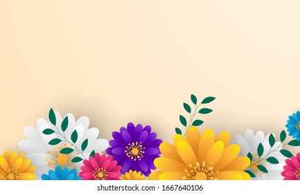 Design banner frame flower Spring sale background with beautiful. Vector illustration template banners.