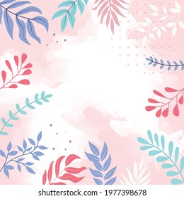 Design banner frame flower Spring background with beautiful. flower background for design. Colorful background with tropical plants. Place for your text.